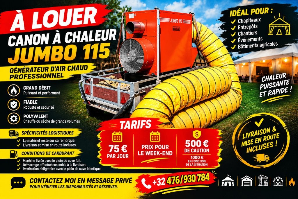 LOCATION JUMBO 115 CANON A CHALEUR EXTERIEUR, Enlèvement ou Envoi, Utilisé, 150 cm ou plus, 800 watts ou plus