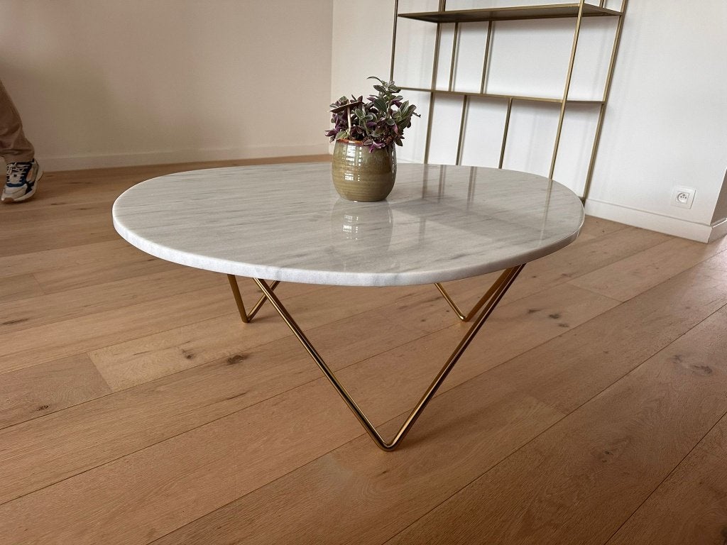 Wit marmeren Salontafel, Ophalen, Gebruikt, 50 tot 100 cm, Modern klassiek
