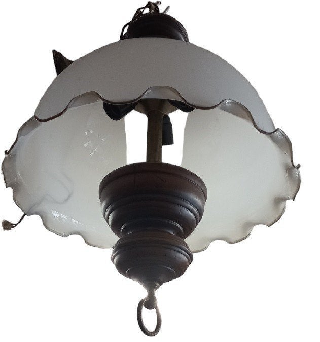 grande lampe suspendue rustique avec abat-jour en verre blan, Enlèvement