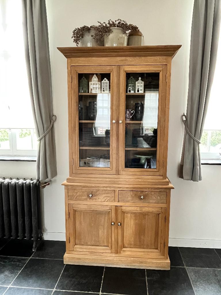 Massief eiken vitrinekast van PR Interiors, Huis en Inrichting, Kasten | Vitrinekasten, Ophalen, 200 cm of meer, Eikenhout, 25 tot 50 cm