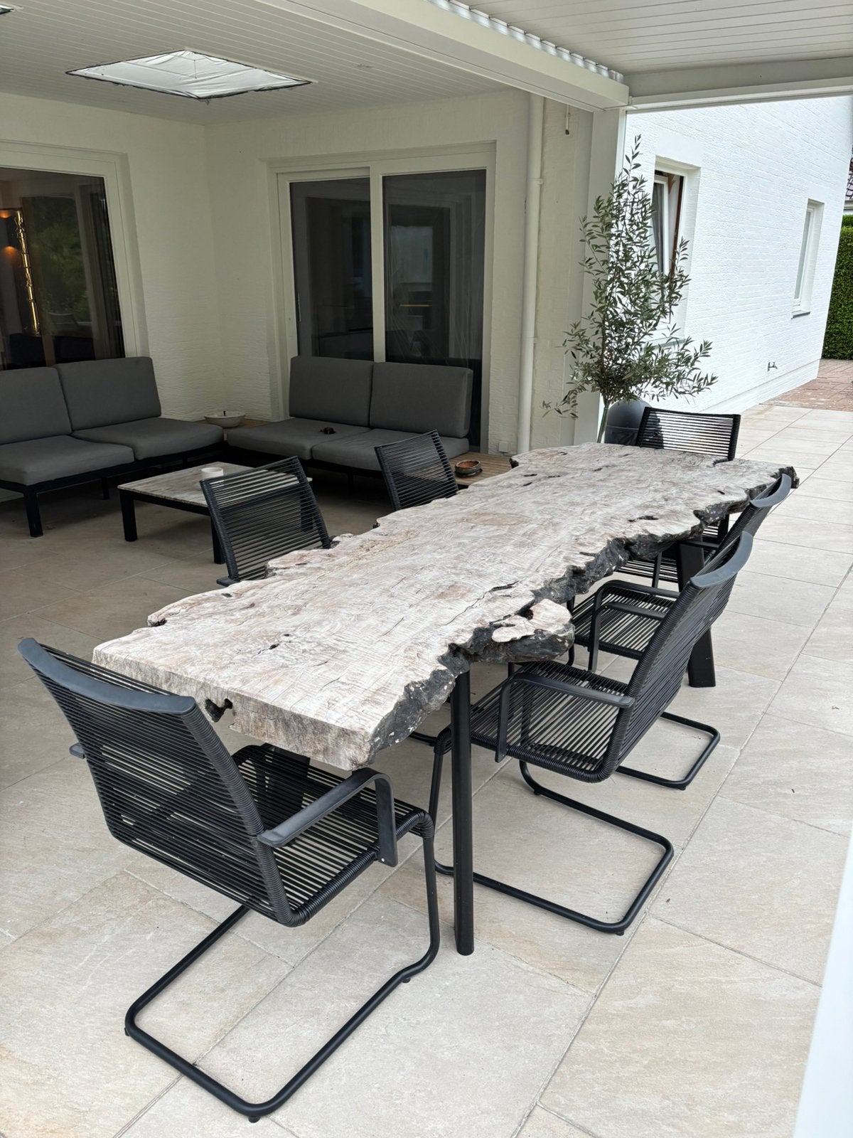 Boomstam tafel, Huis en Inrichting, Ophalen, 100 tot 150 cm, Zo goed als nieuw, Vijf personen of meer