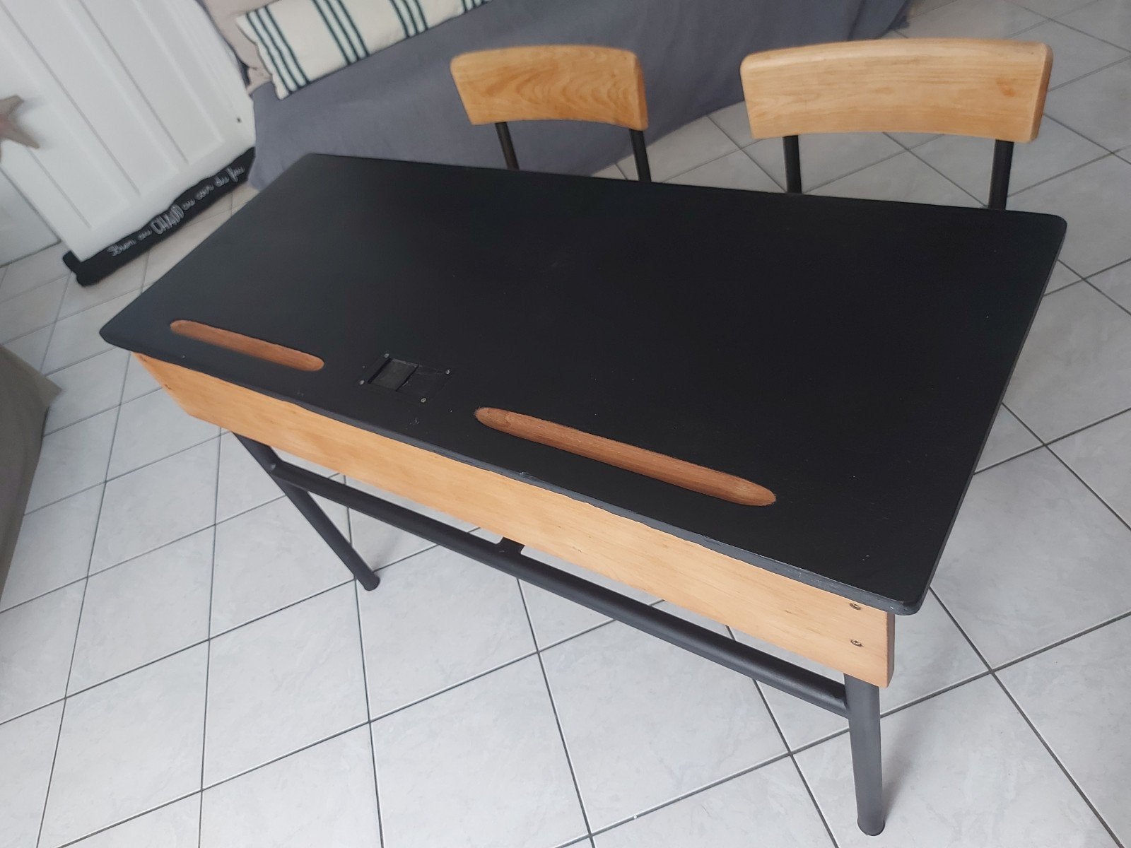 Banc d'écolier 2 places, Métal, Utilisé, Bureau enfant, Industriel