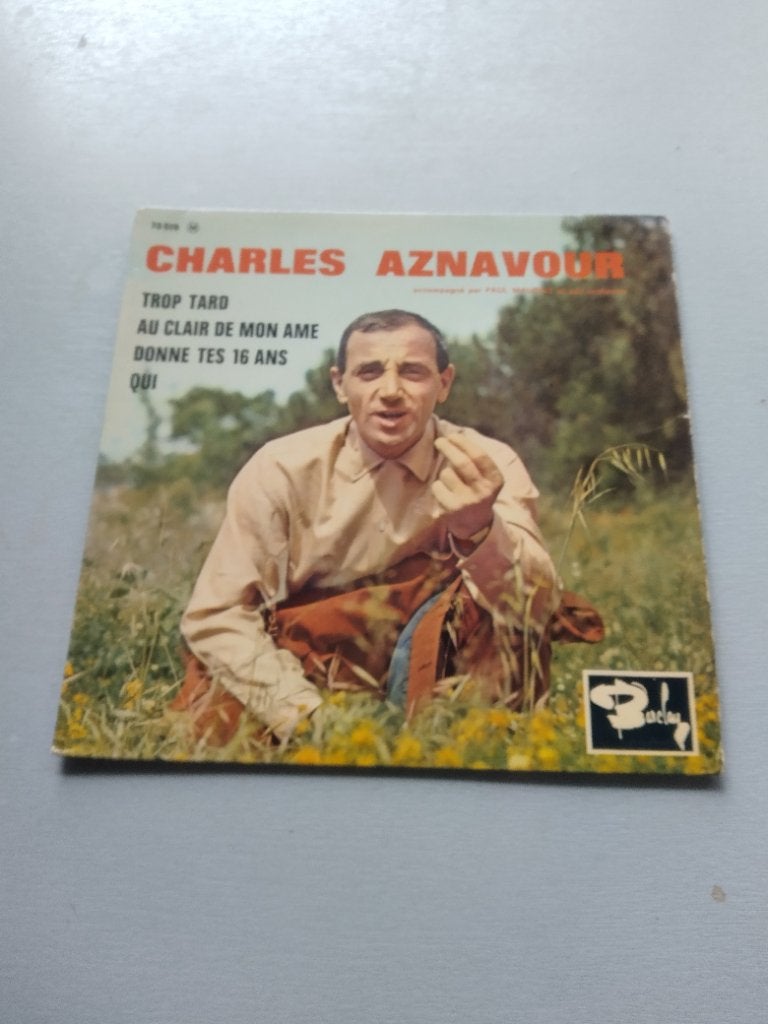 EP 45t Aznavour Trop tard, CD & DVD, Vinyles Singles, Enlèvement ou Envoi, Utilisé, 7 pouces, EP