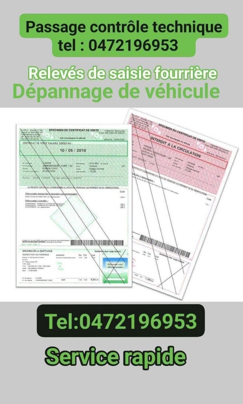 Paasage contrôle technique tel 0472196953, Enlèvement ou Envoi