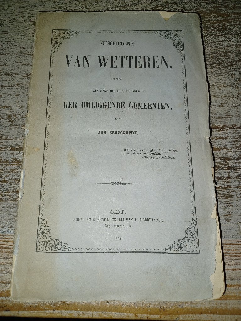 broeckaert wetteren 1862 + omliggende gemeenten, Ophalen of Verzenden, 19e eeuw, Gelezen