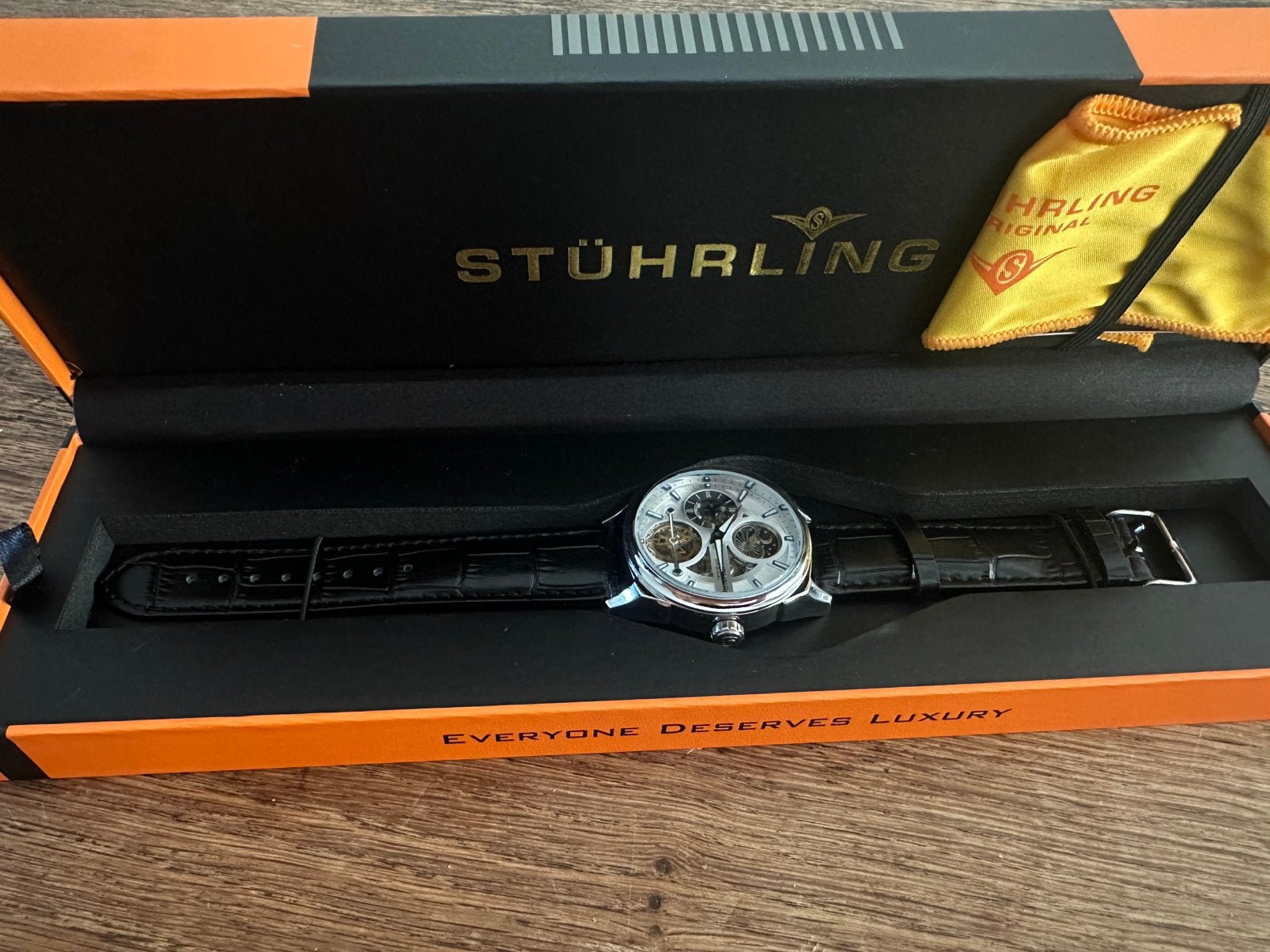 Stührling horloge heren, Handtassen en Accessoires, Horloges | Heren, Overige materialen, Leer, Polshorloge, Nieuw