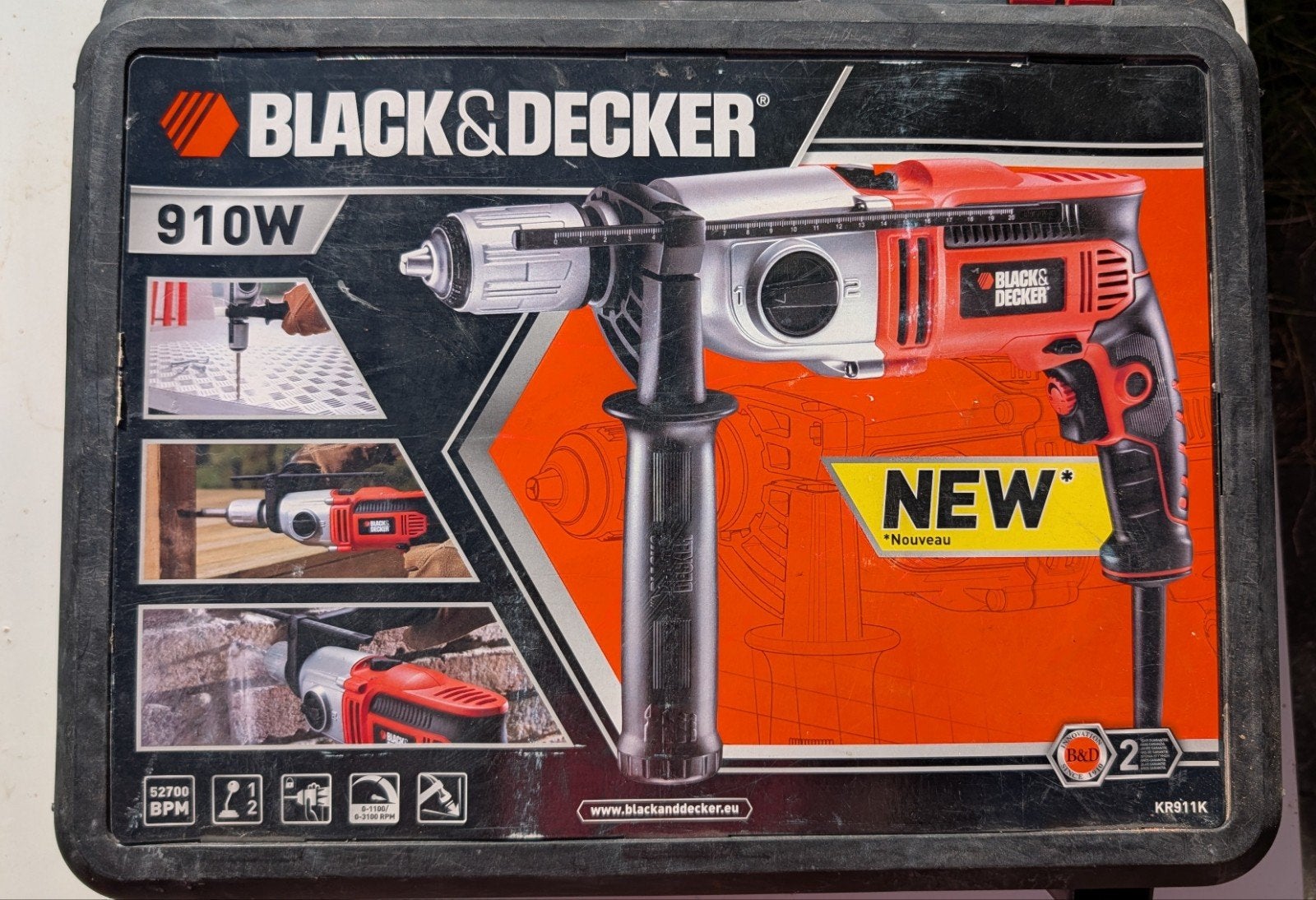 Klopboormachine Black&Decker – 910 W – incl. koffer en boren, Doe-het-zelf en Bouw, Klopboormechanisme, Ophalen, Boormachine, Gebruikt