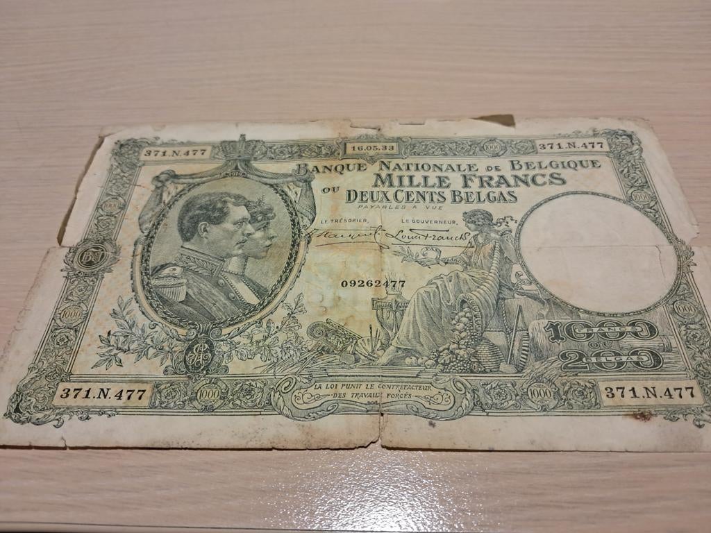 Bankbiljet Belgisch 1000 frank/200 belgas type "1919,98a, Timbres & Monnaies, Monnaies & Billets de banque | Collections, Enlèvement