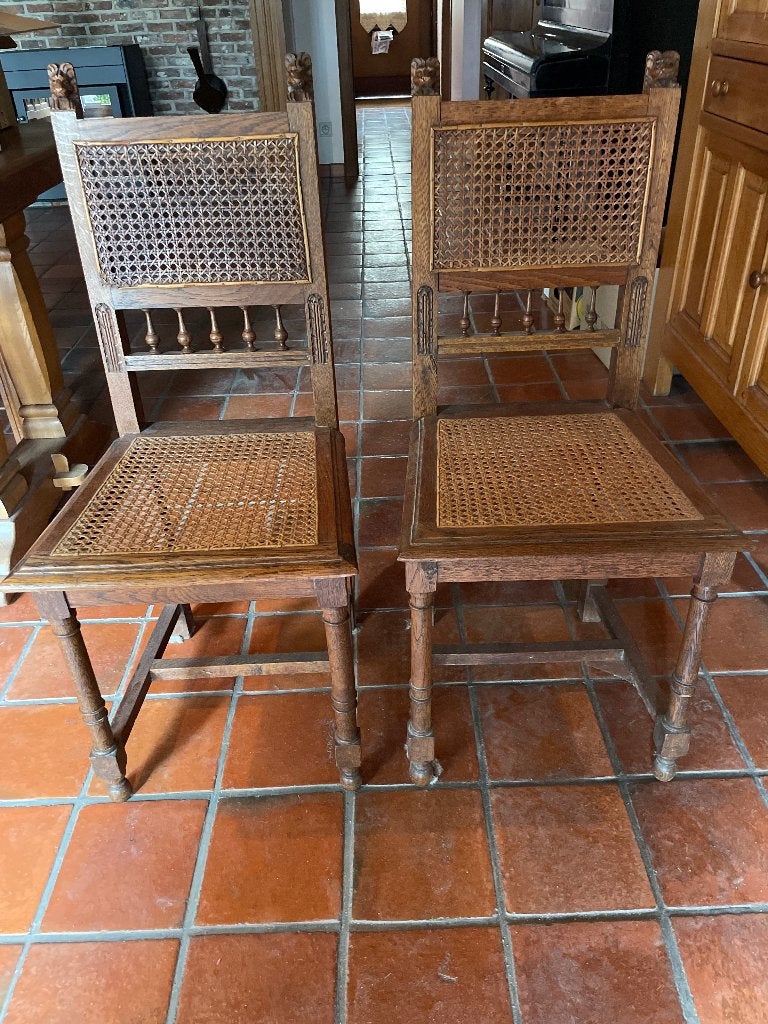 Authentieke houten stoelen met rotan (2 stuks), Antiek en Kunst, Ophalen