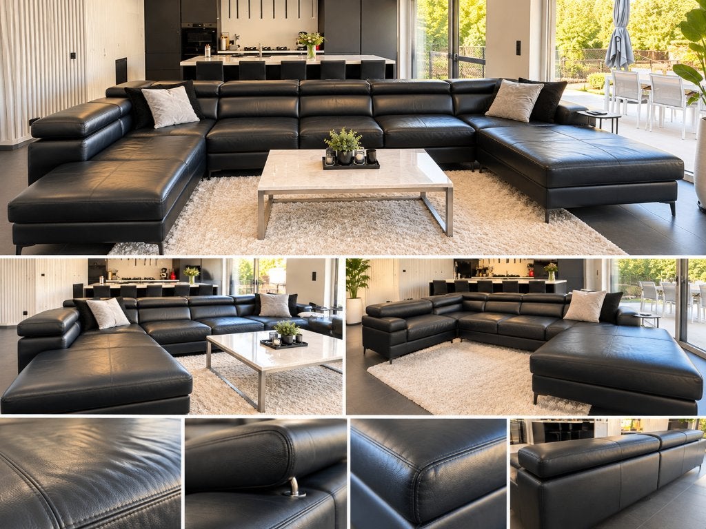 Grote zwarte leren hoeksalon, Autres dimensions, Moins de 75 cm, 300 cm ou plus, Comme neuf