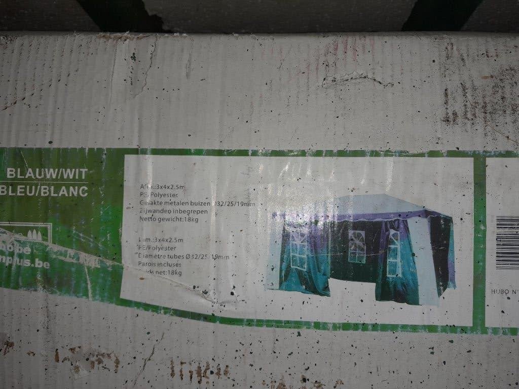 Zonnetent blauw wit, Tuin en Terras, Ophalen, Partytent, Nieuw, 4 tot 6 meter