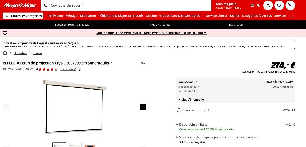 ecran projection, TV, Hi-fi & Vidéo, Enlèvement, Neuf