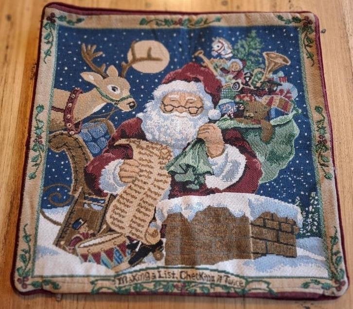 Gobelin KERST kussenhoes met kerstman, rendier, pakketjes, Diversen, Gebruikt, -, -, Ophalen of Verzenden