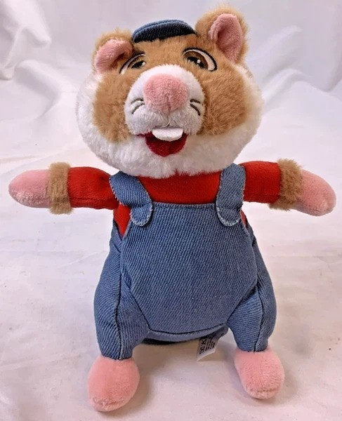 Albert Heijn AH Hamster knuffel Blauwe Salopette 20cm, Hamster, Blauw, Zo goed als nieuw, Met kleding of accessoire