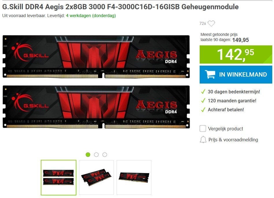 NIEUW! G.Skill 16GB DDR4 DIMM 2x8GB 3.000MHz voor desktop, DDR4, Nieuw, Ophalen of Verzenden, Desktop