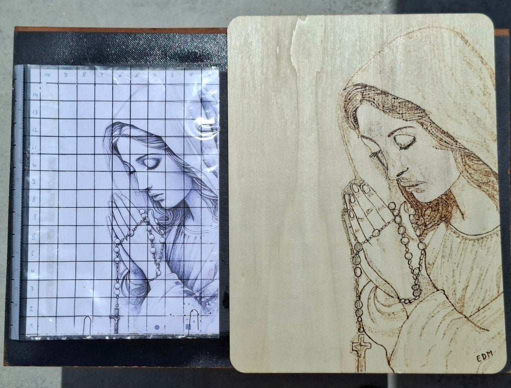 eigen werkje maria gebrand op hout, Antiek en Kunst, Ophalen of Verzenden