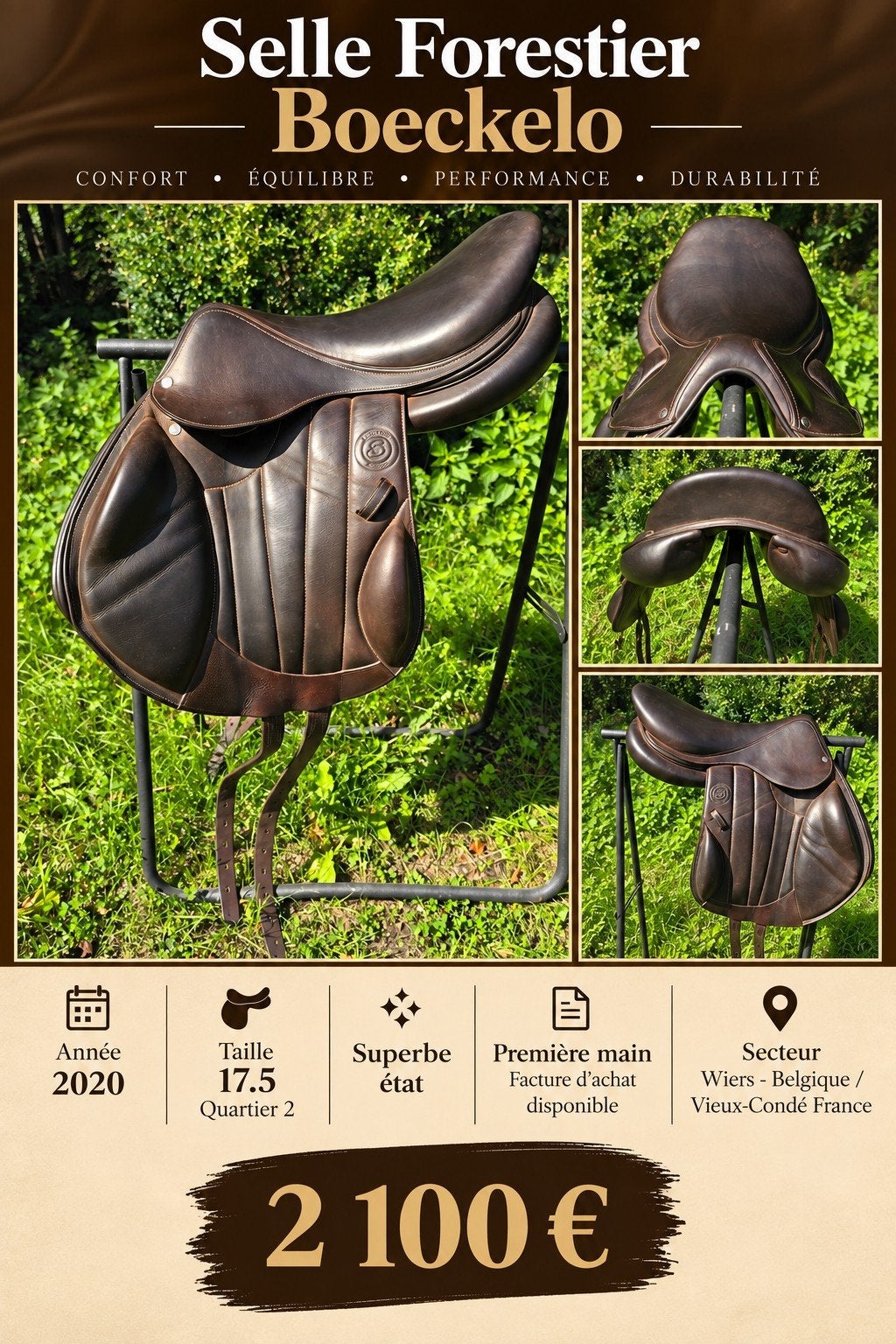 Selle Forestier Boeckelo, Animaux & Accessoires, Obstacle, L (17.5 pouces), Comme neuf, Enlèvement