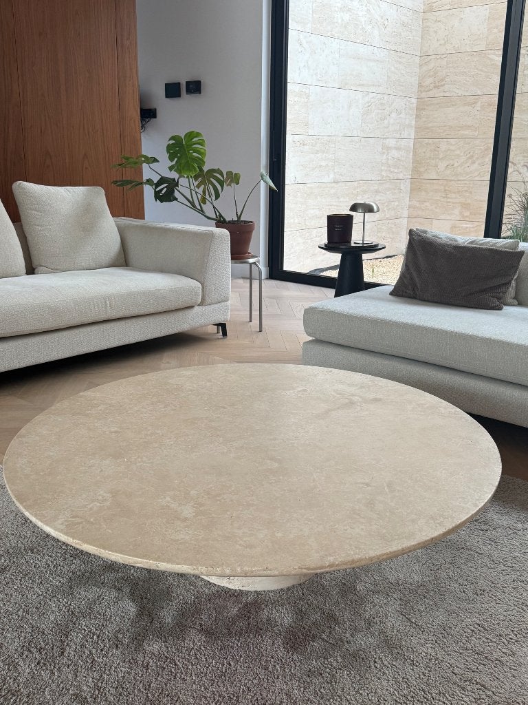 Te koop Travertin salontafel, Ophalen, Overige materialen, Rond, Zo goed als nieuw