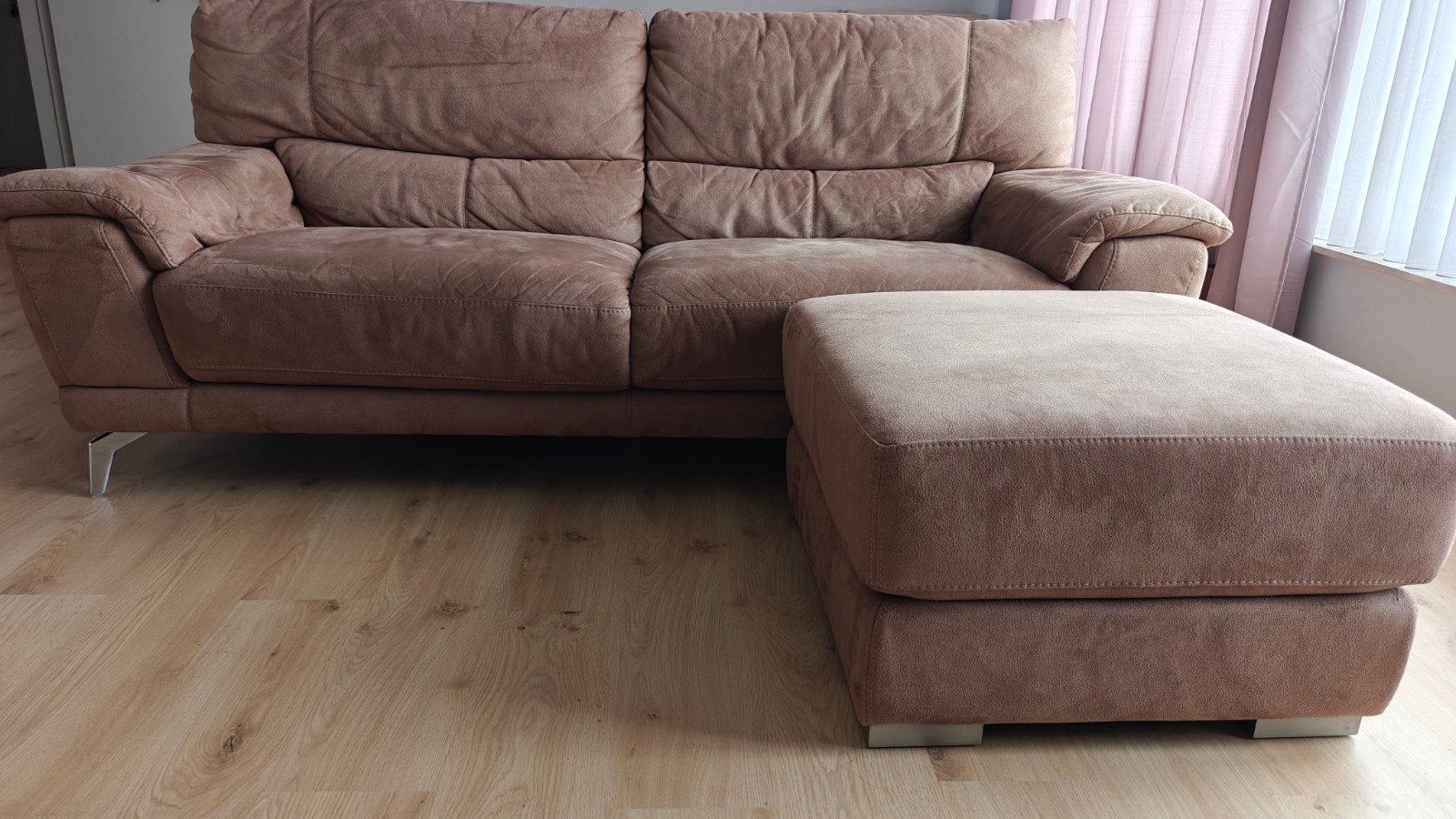 Gratis 2-zitsbank met chaise longue – oudroze - 210cm, Ophalen, Gebruikt, Kunststof