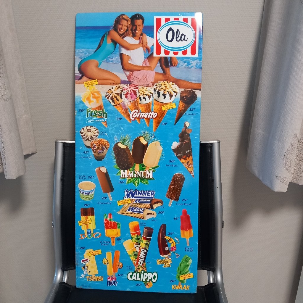 Panneau d'affichage vintage en métal Ola Ice Creams, Enlèvement, Utilisé, Panneau publicitaire