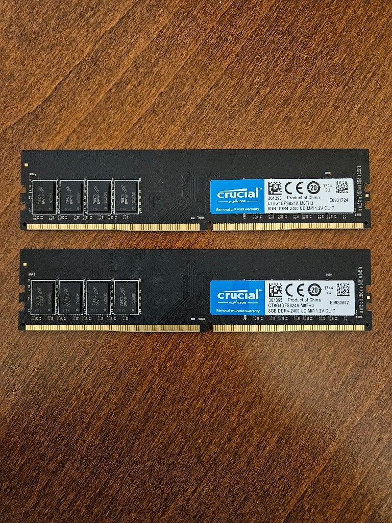Crucial RAM 2x8 GB DDR4-2400Mhz, Computers en Software, RAM geheugen, Ophalen, DDR4, Zo goed als nieuw, Desktop