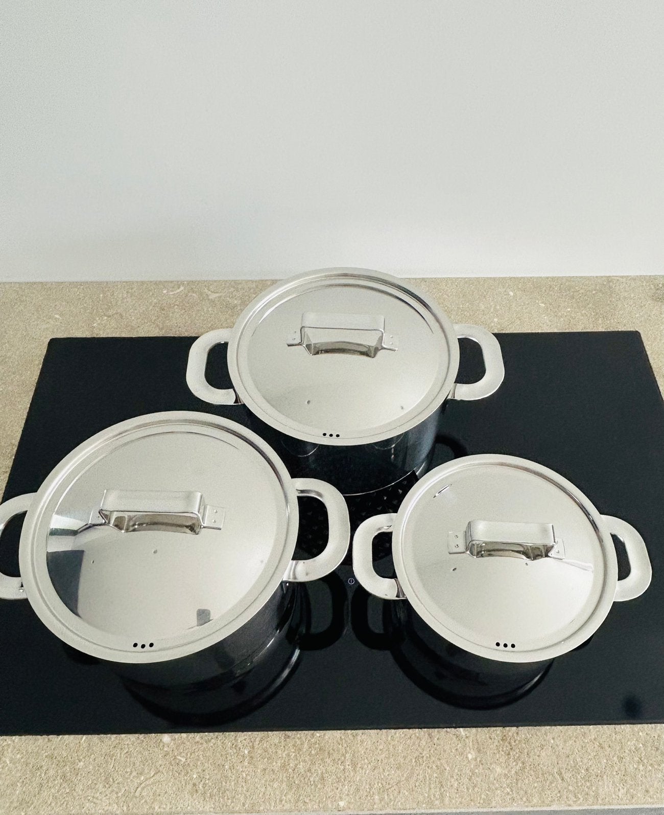 Marmites Iittala en acier inoxydable 3 pièces, Enlèvement ou Envoi, Plaques à induction, Utilisé, Autres matériaux