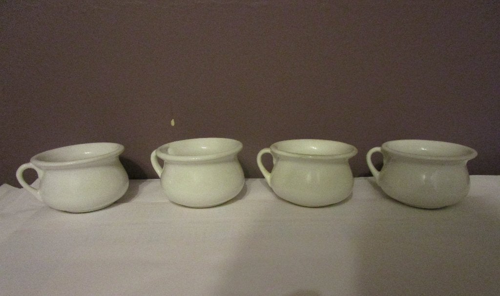 4 vintage witte cache-pots voor vensterbank, Tuin en Terras, Ophalen, Steen, Binnen, Zo goed als nieuw