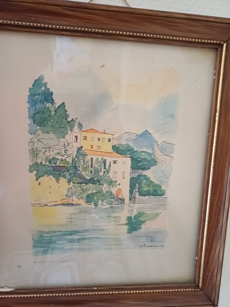 Aquarelle originale encadrée (1987) Signée Hellmann, Antiquités & Art, Art | Peinture | Classique, Paysage, Impressionniste, Aquarelle