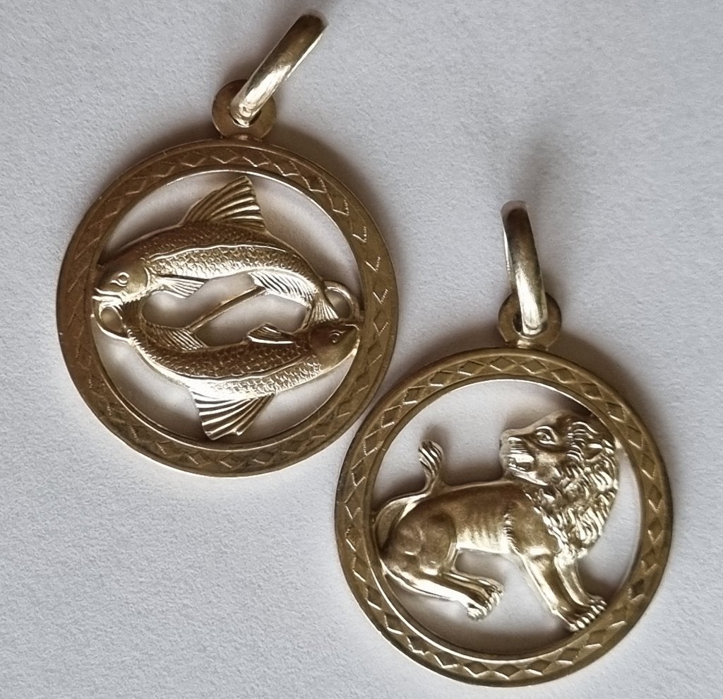 Uno-A-Erre Vintage Hangers Zilver 800 VIS + LEEUW HOROSCOOP, Ophalen of Verzenden, Zo goed als nieuw, Zilver, Dier
