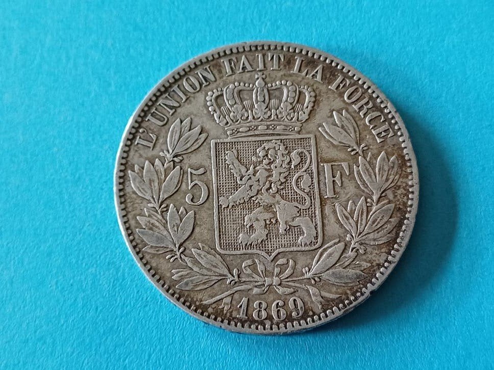5 frank 1869 (2) leopold II, Zilver, Ophalen of Verzenden, Losse munt, Zilver