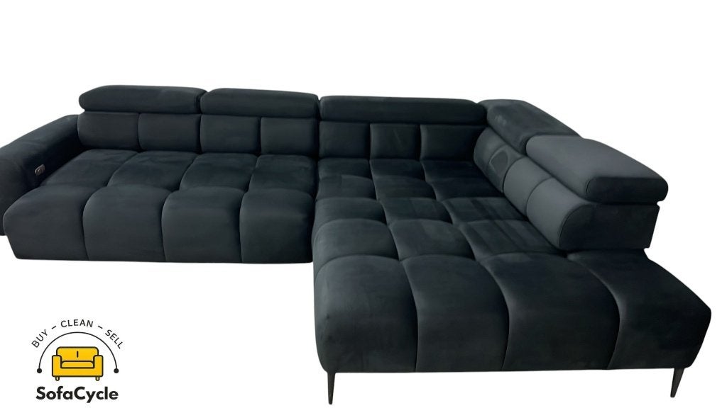 Siège d'angle en velours noir avec fonction relax, Neuf, Enlèvement ou Envoi, SofaCycle VOF, Zonnestraat 223-229, 9600 Ronse, België