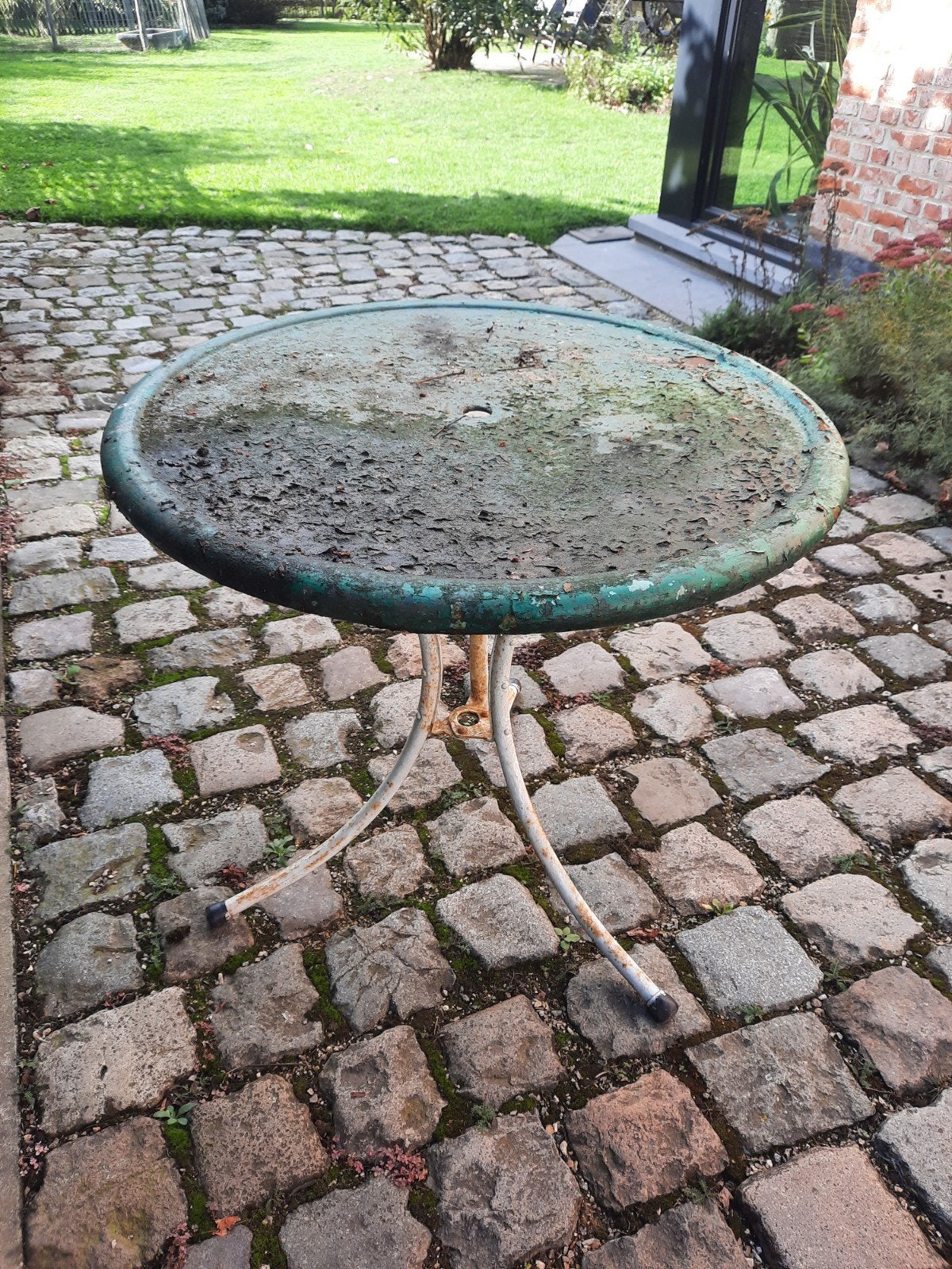 vintage tuintafel retro, Tuin en Terras, Ophalen, Gebruikt, Rond, Metaal