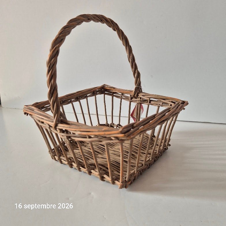 Mini rieten mand, vierkant met handvat, Huis en Inrichting, Met handvatten, Mand, Vierkant, Nieuw