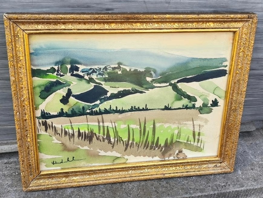 Aquarelle paysage signe, Antiquités & Art, Enlèvement ou Envoi, Aquarelle, Paysage