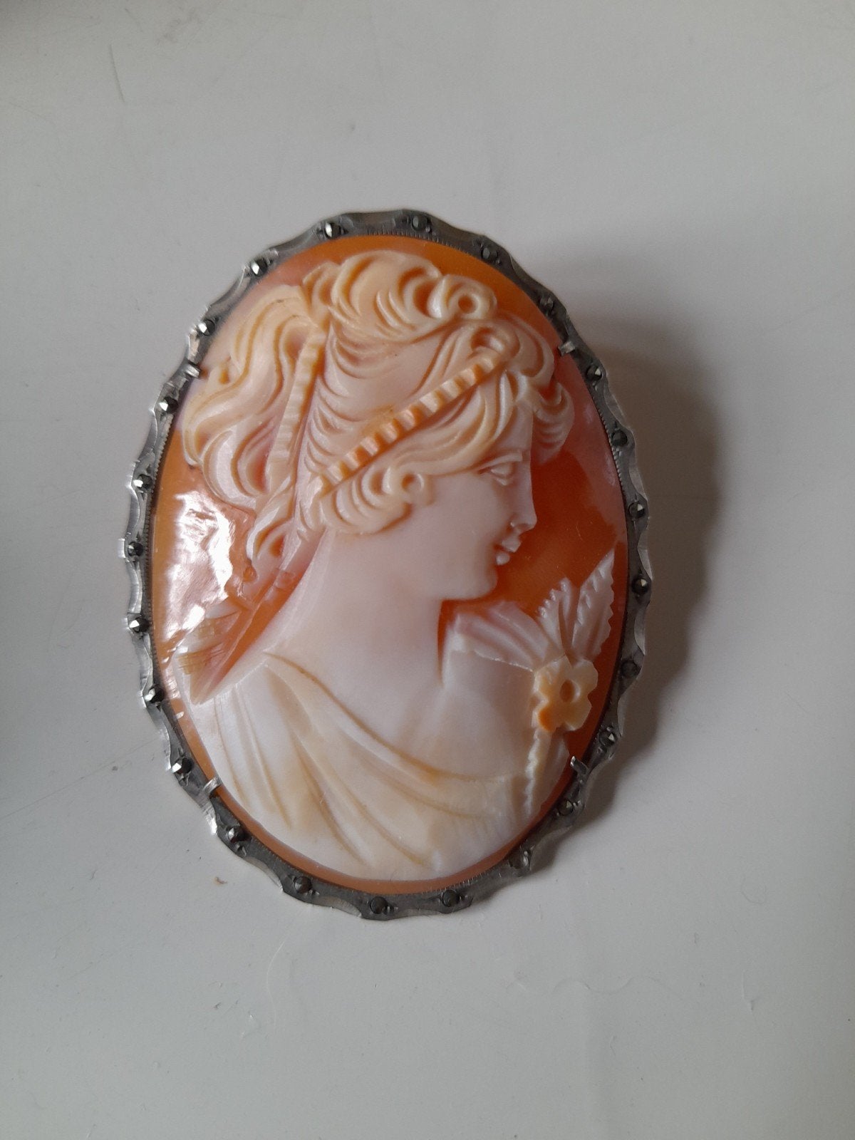 Groot antiek cameo-zilveren frame en marcasieten, Zilver, Zilver
