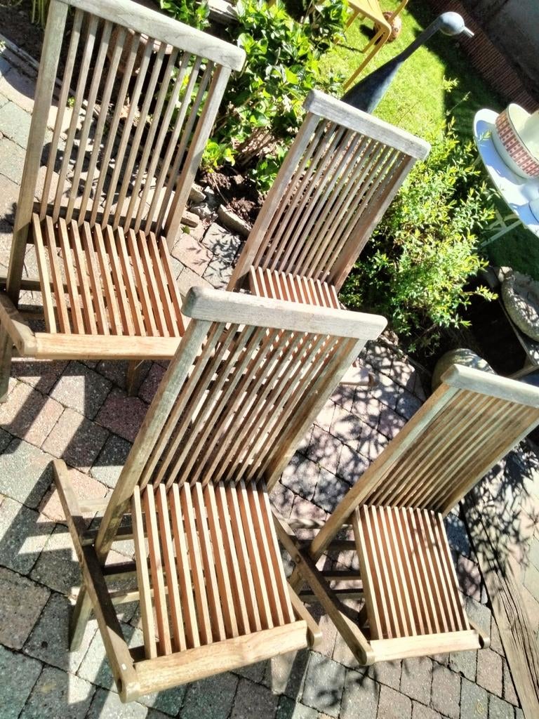 4 Opvouwbare tuinstoelen teak, Tuin en Terras, Ophalen