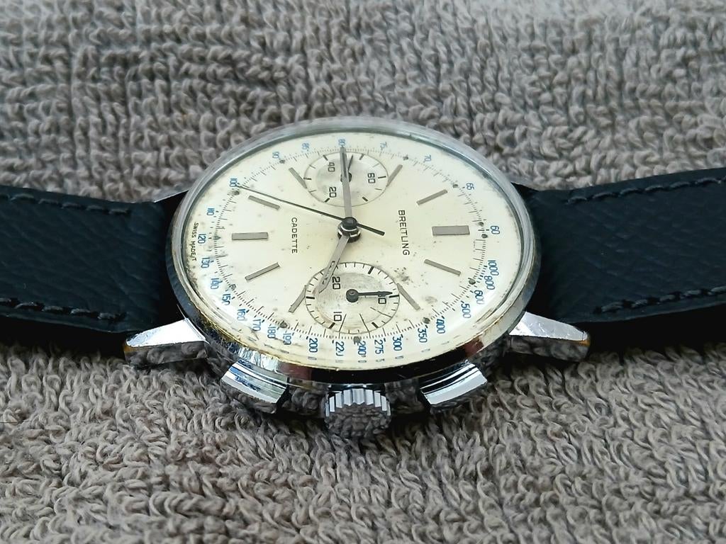 Breitling Cadette, chronographe, 1968, révisé, Montre-bracelet, Enlèvement ou Envoi, Breitling, Acier