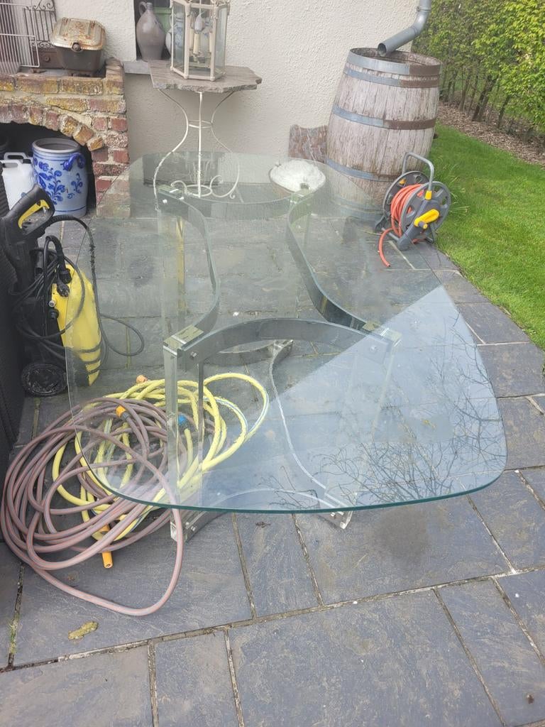 Dising eettafel jaren 70 plexiglas en vernikkeld brons, Huis en Inrichting, Ophalen, Overige materialen, 100 tot 150 cm, Zo goed als nieuw