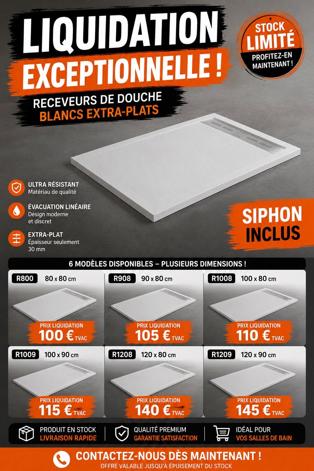LIQUIDATION – Receveurs de douche extra-plats, Enlèvement, Neuf, Douche