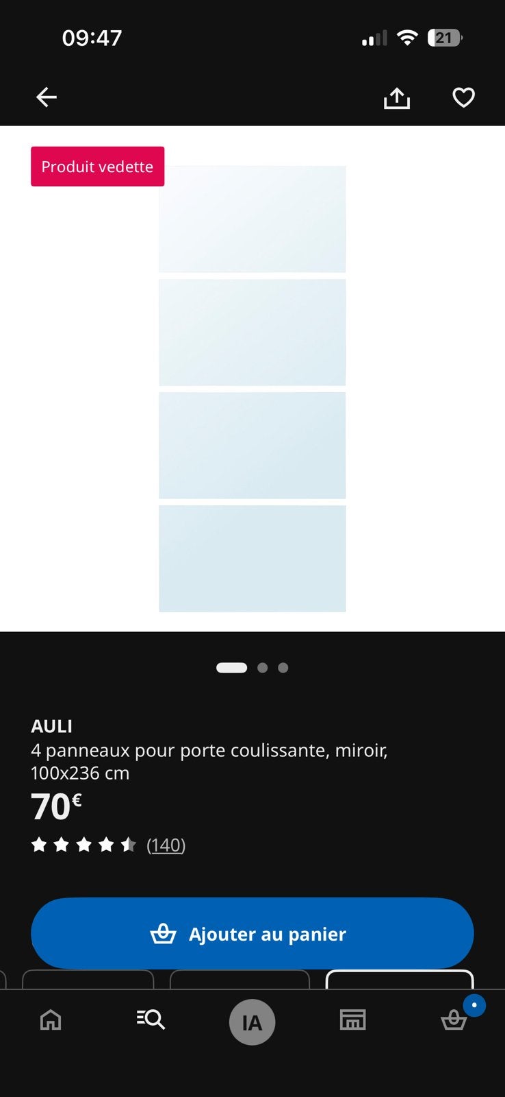 Auli ikea panneaux miroir pour porte coulissante, Maison & Meubles, Armoires | Penderies & Garde-robes, 150 à 200 cm, Comme neuf