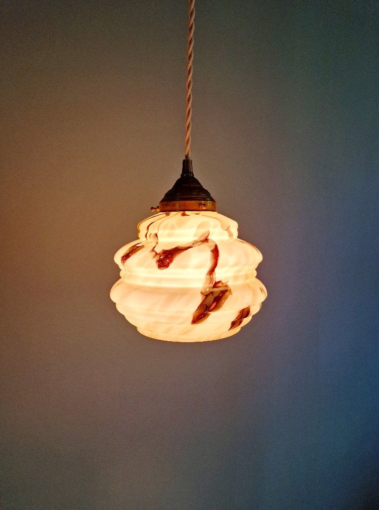 Suspension Art Déco en opaline marbrée (4 disponibles), Antiquités & Art, Enlèvement ou Envoi