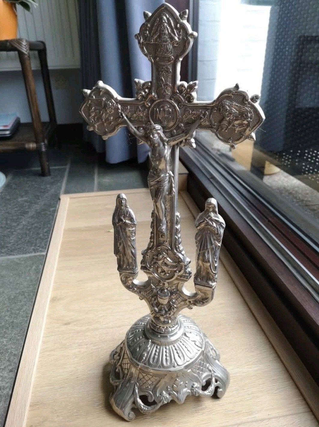 verzilverd kruisbeeld, Antiek en Kunst, Ophalen