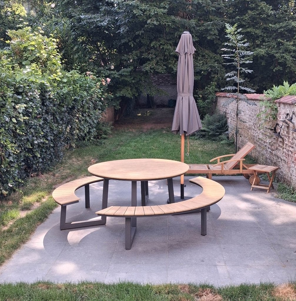Table de pique nique jardin aluminium bois Rockwood, Jardin & Terrasse, Tables de pique-nique, Comme neuf, Rond, Aluminium, Enlèvement