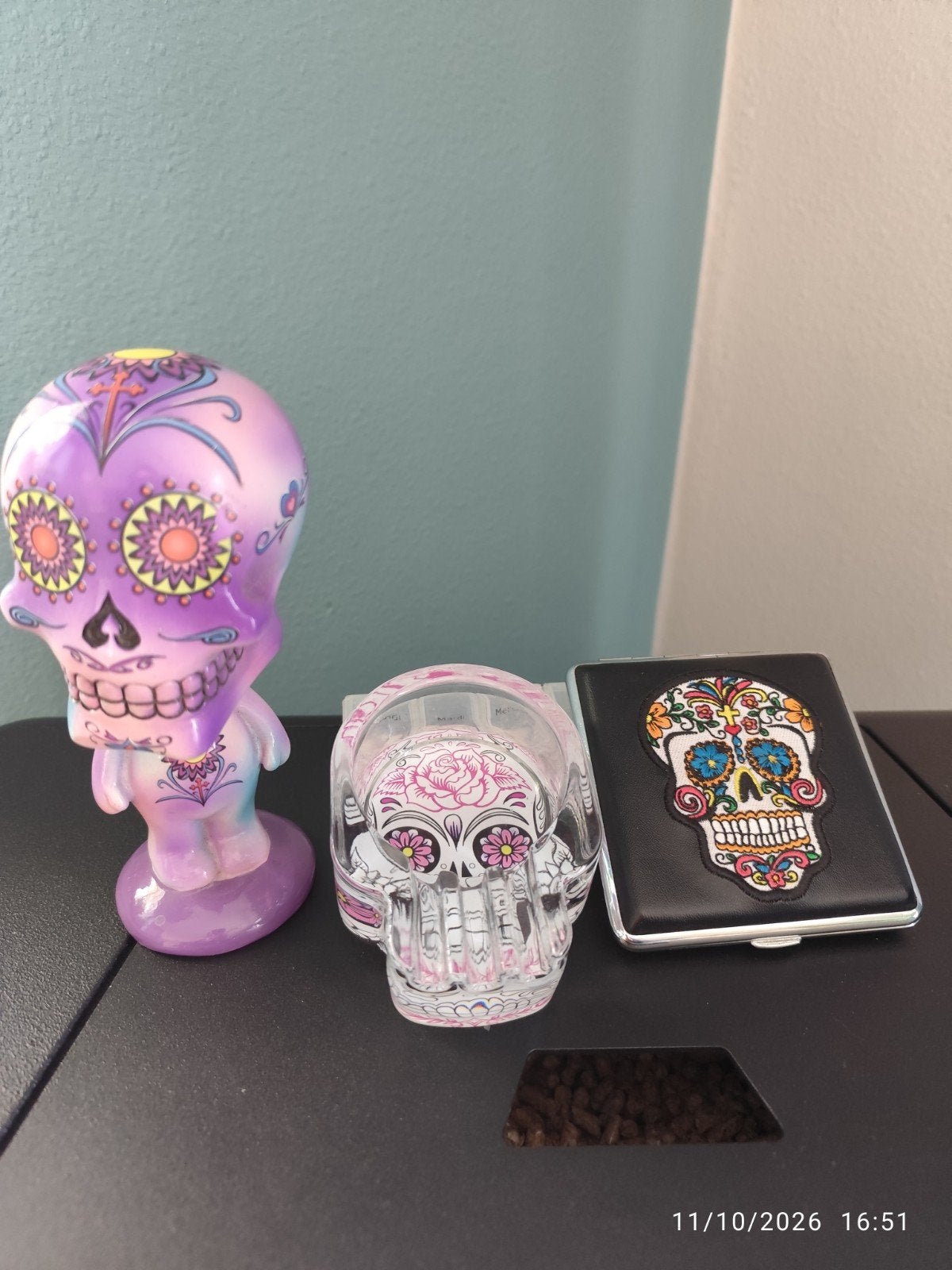 Lot dias de los muertos.etui à cigarettes, cendrier et figur, Enlèvement ou Envoi, Verre