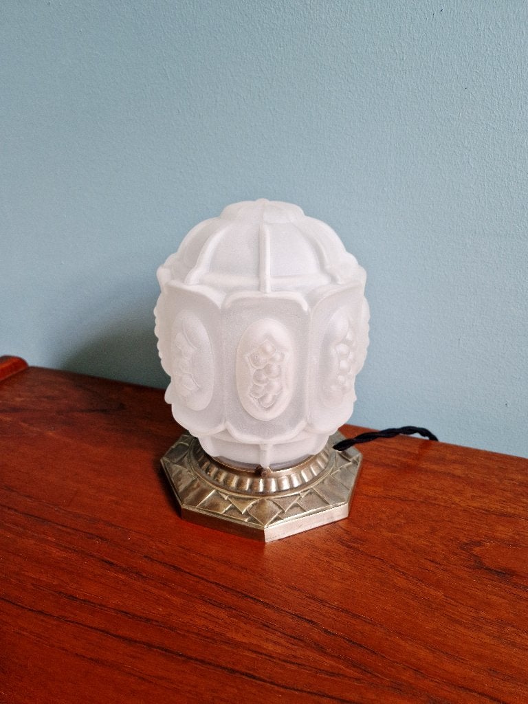 Veilleuse Art Déco en bronze nickelé et verre dépoli, 1920, Enlèvement ou Envoi