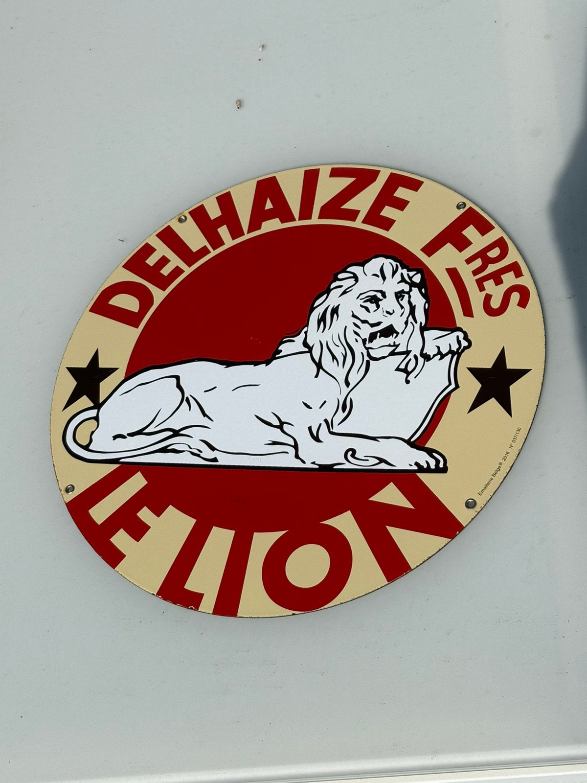 Reclamebord emaille Delhaize, Ophalen of Verzenden, Zo goed als nieuw, Reclamebord