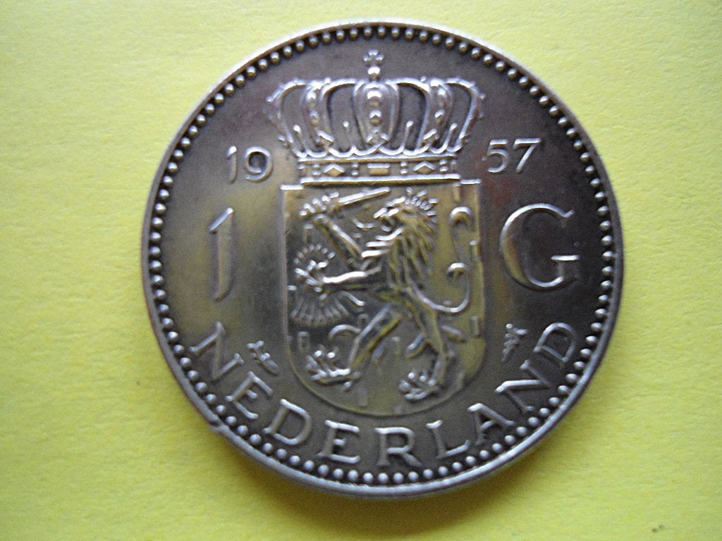 1 Gulden 1957 Juliana. Zilver., Ophalen, 1 gulden, Koningin Juliana, Zilver
