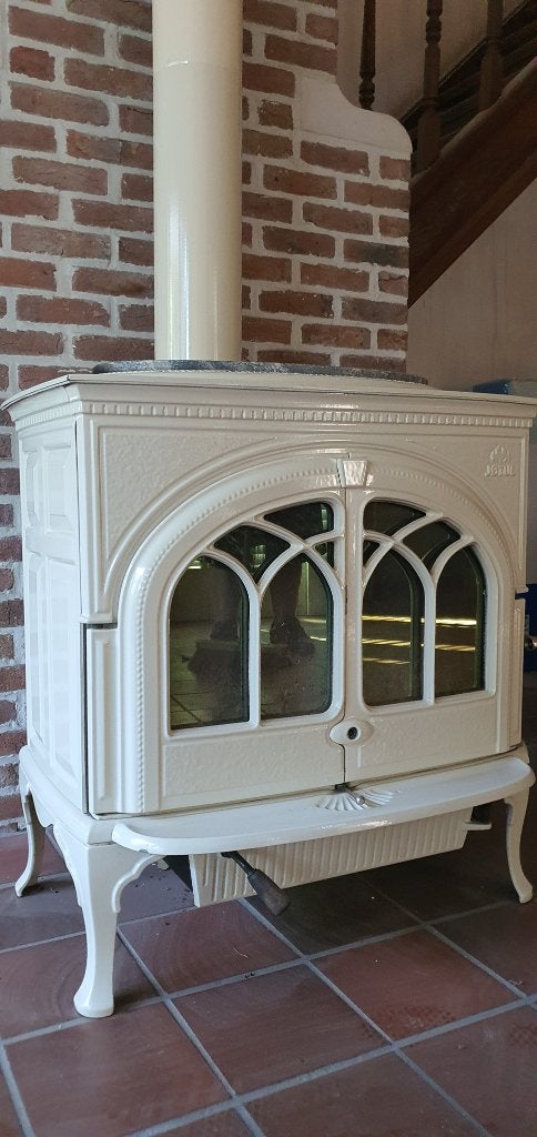 Jotul F600 wit met speksteen, Maison & Meubles, Comme neuf, Enlèvement, Bois, Autoportant