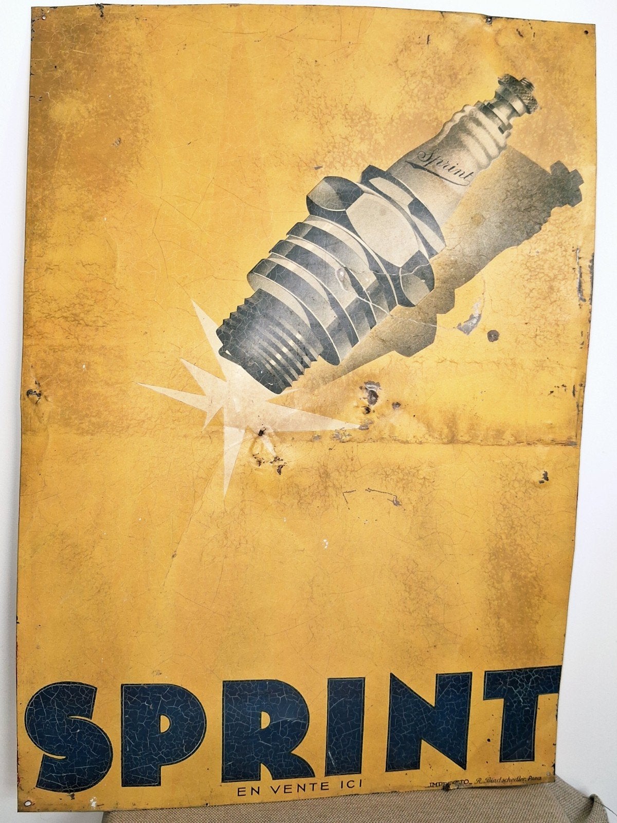 Rare panneau d'affichage en étain, bougies d'allumage (SPRIN, Collections, Marques & Objets publicitaires, Enlèvement ou Envoi