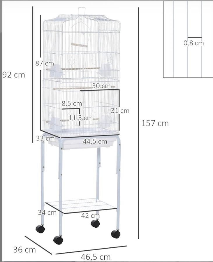 Grande cage à oiseaux sur roulettes, Enlèvement, Comme neuf, Métal, Cage à oiseaux